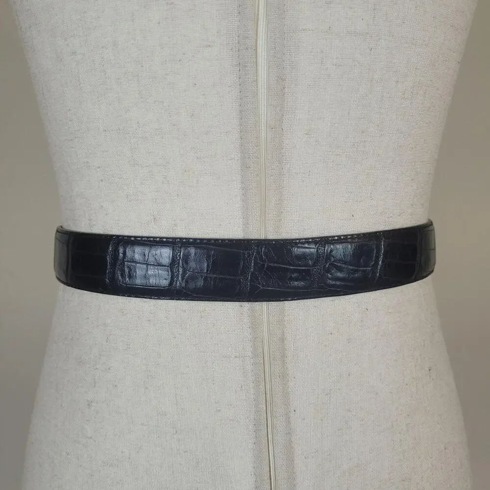Vintage Brighton Belt Sml Black Leather Textured Rope Buckle Western Cowgirl 90s